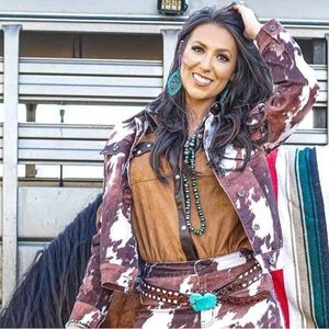 L&B LUCKY AND BLESSED COWHIDE PRINT JACKET